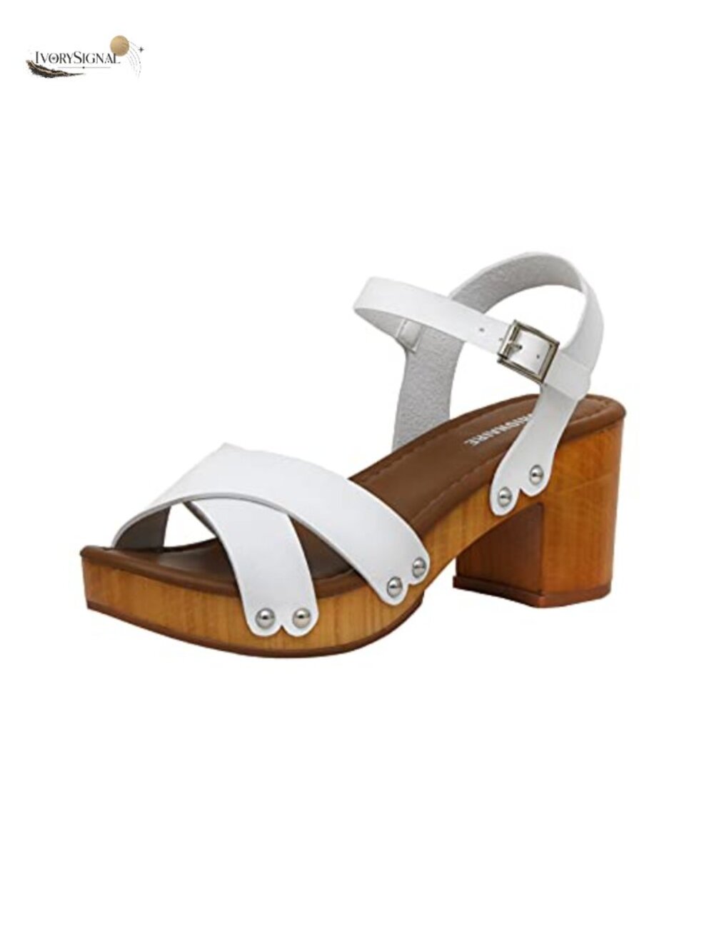 Cushionaire Faux Leather Platform Sandals with Chunky Wood Heels, Ankle Strap,